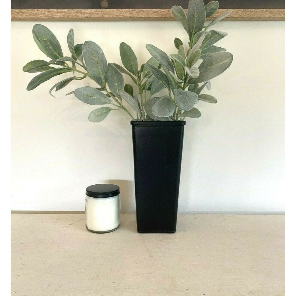 Square Glass Vase Matte Black 9" Minimalist Boho Decor Hand Painted Cute Gift